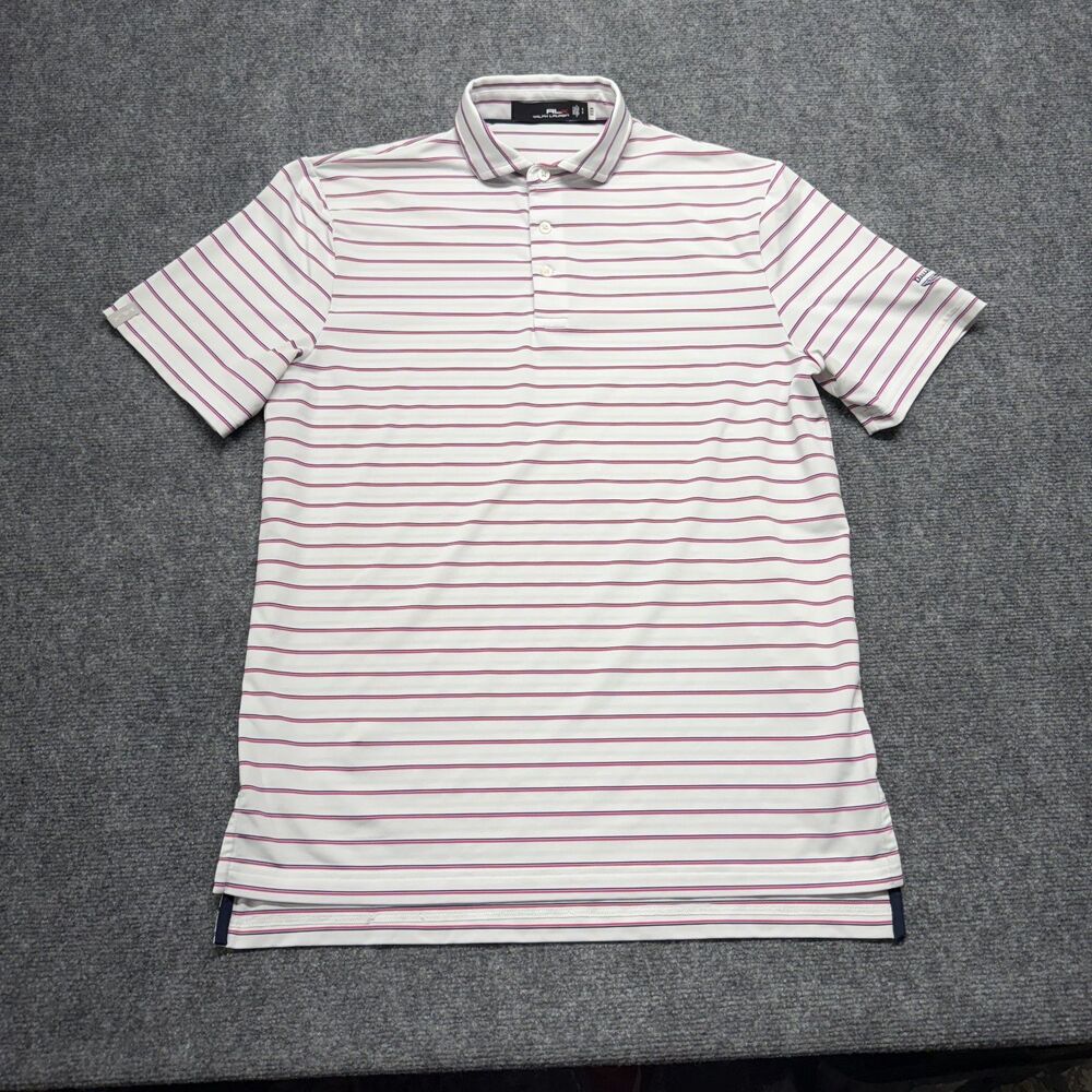 RLX Ralph Lauren Golf Polo Mens S Dallas Athletic Club White Pink Stripe Shirt